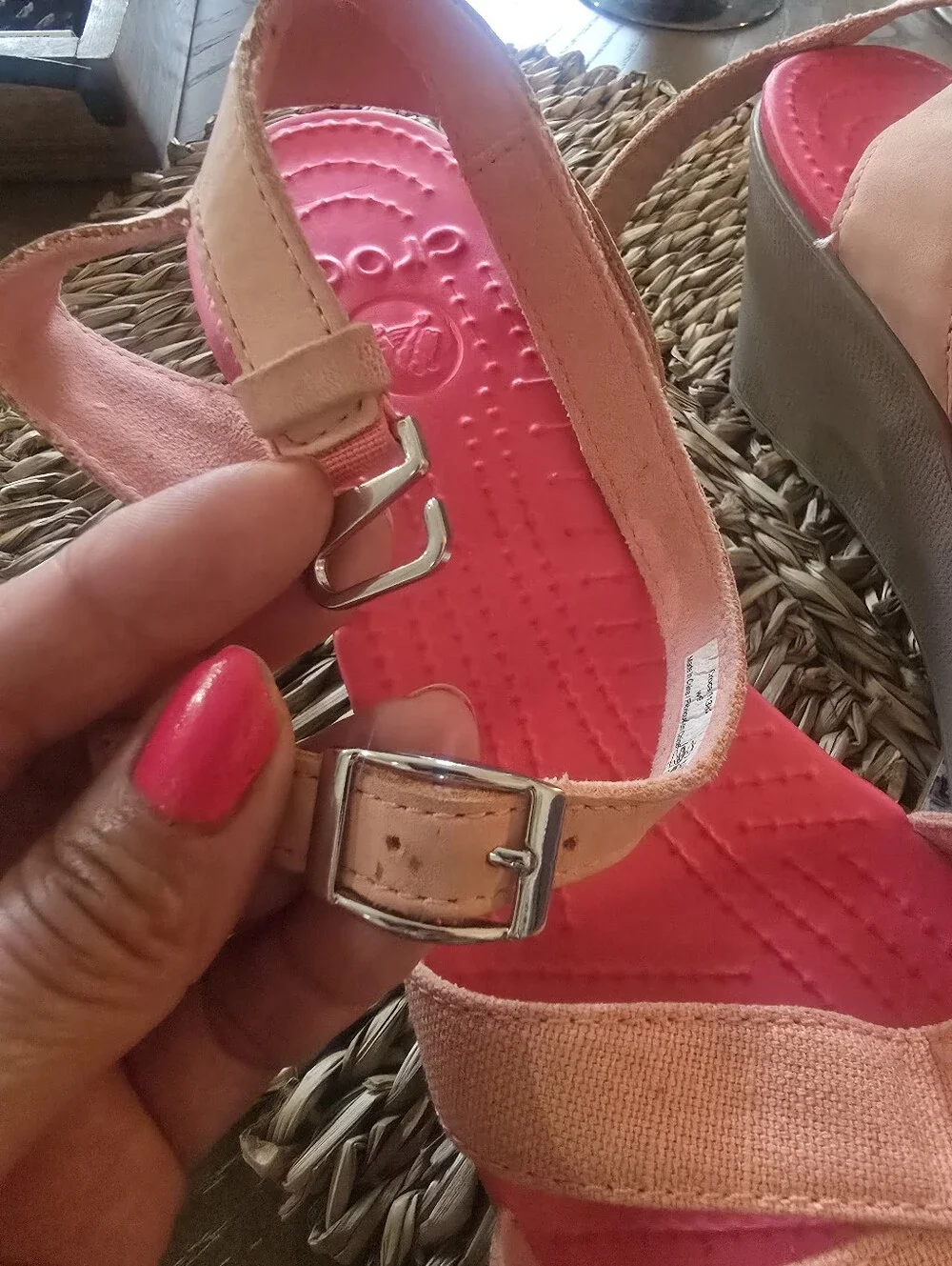 Crocs Women’s Peach Pink Wedge Sandals - Ankle Strap Comfort